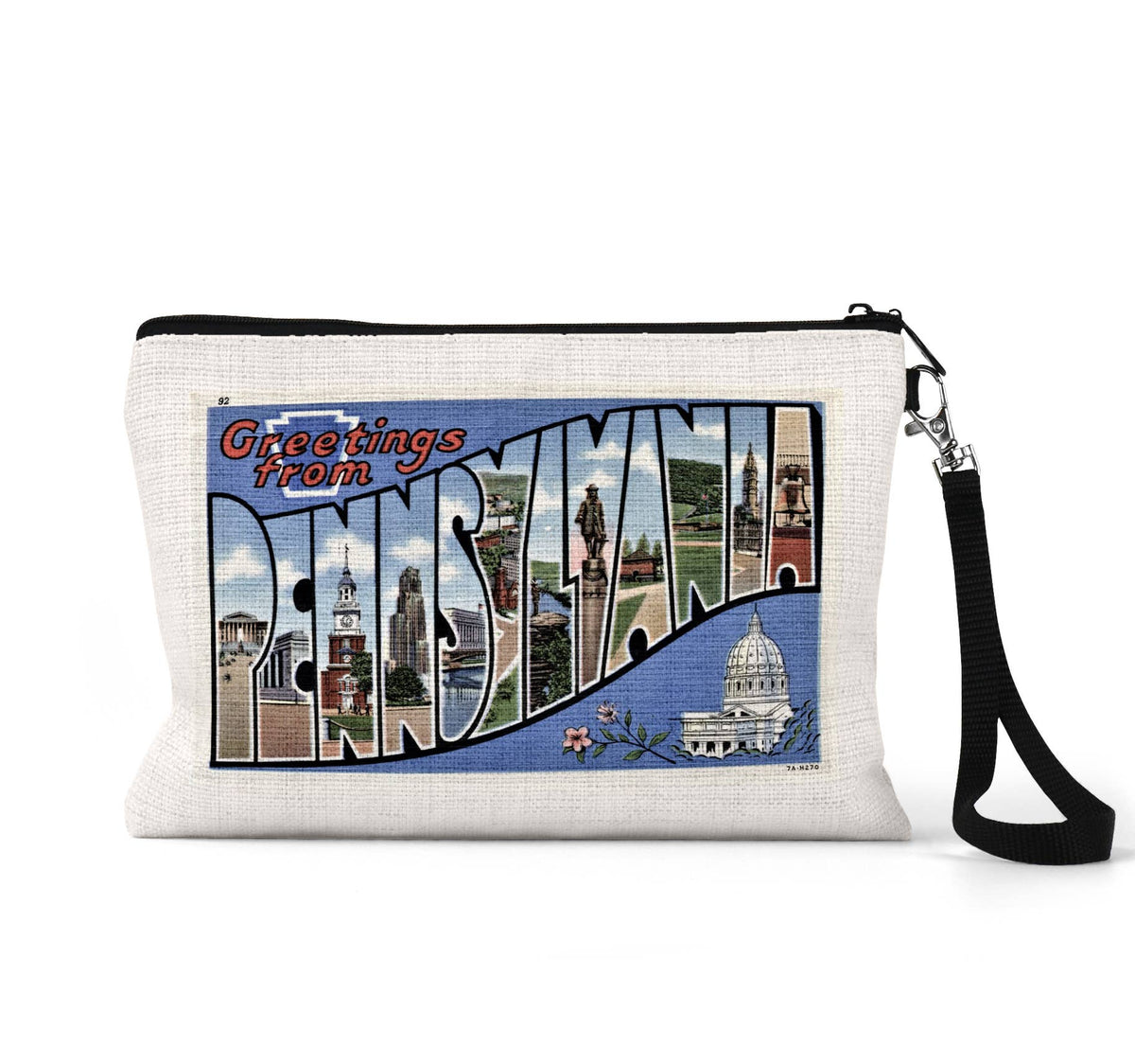 Pennsylvania vintage postcard wristlet travel pouch