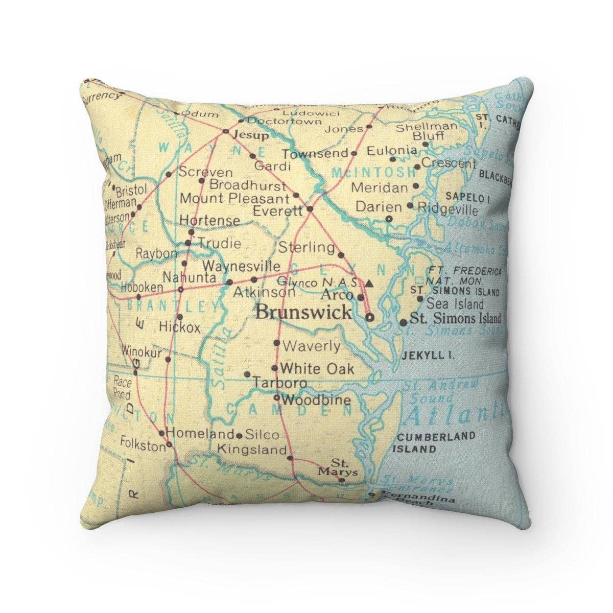 Brunswick Georgia vintage map throw pillow