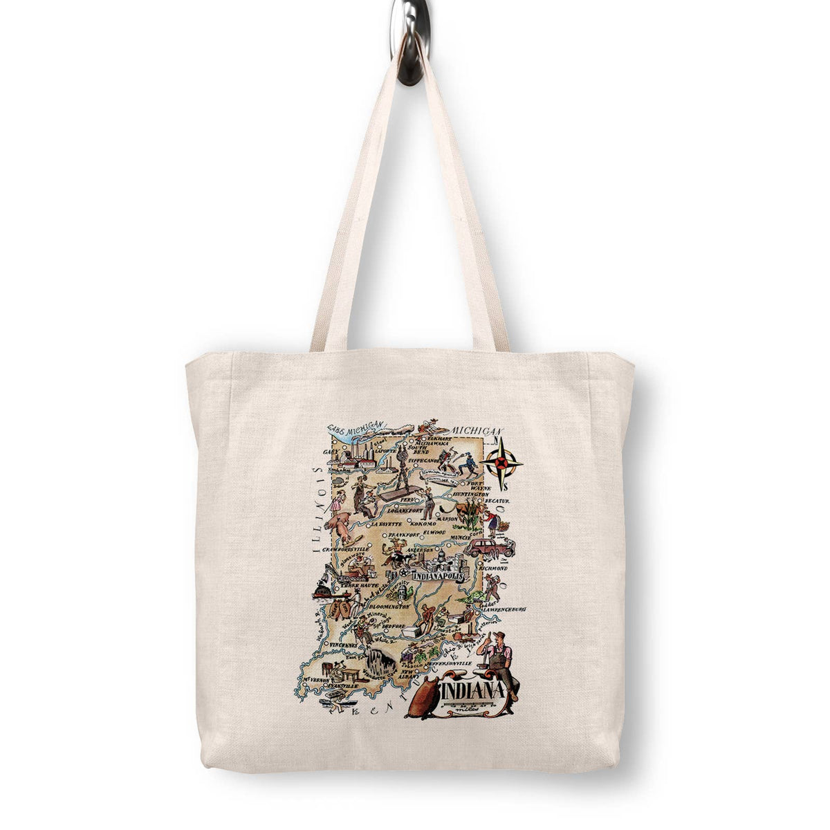 Indiana Vintage Map Canvas Tote Bag