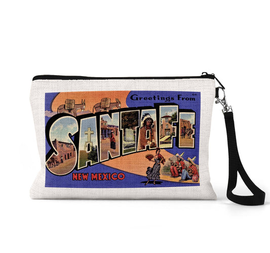 Santa Fe New Mexico vintage postcard wristlet travel pouch