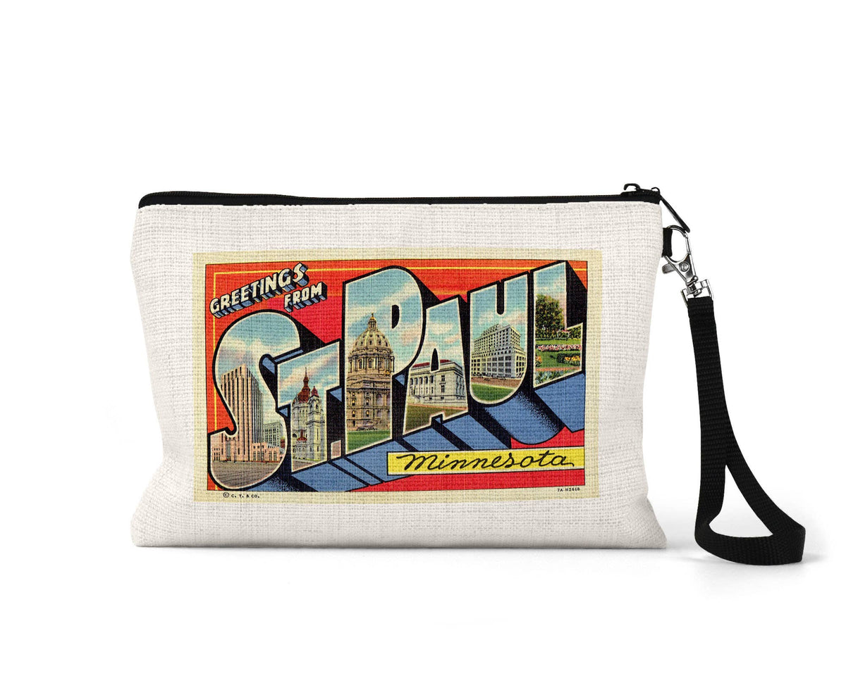 St Paul Minnesota vintage postcard wristlet travel pouch