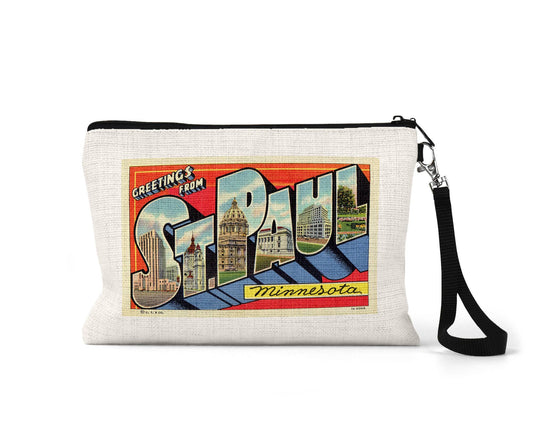 St Paul Minnesota vintage postcard wristlet travel pouch