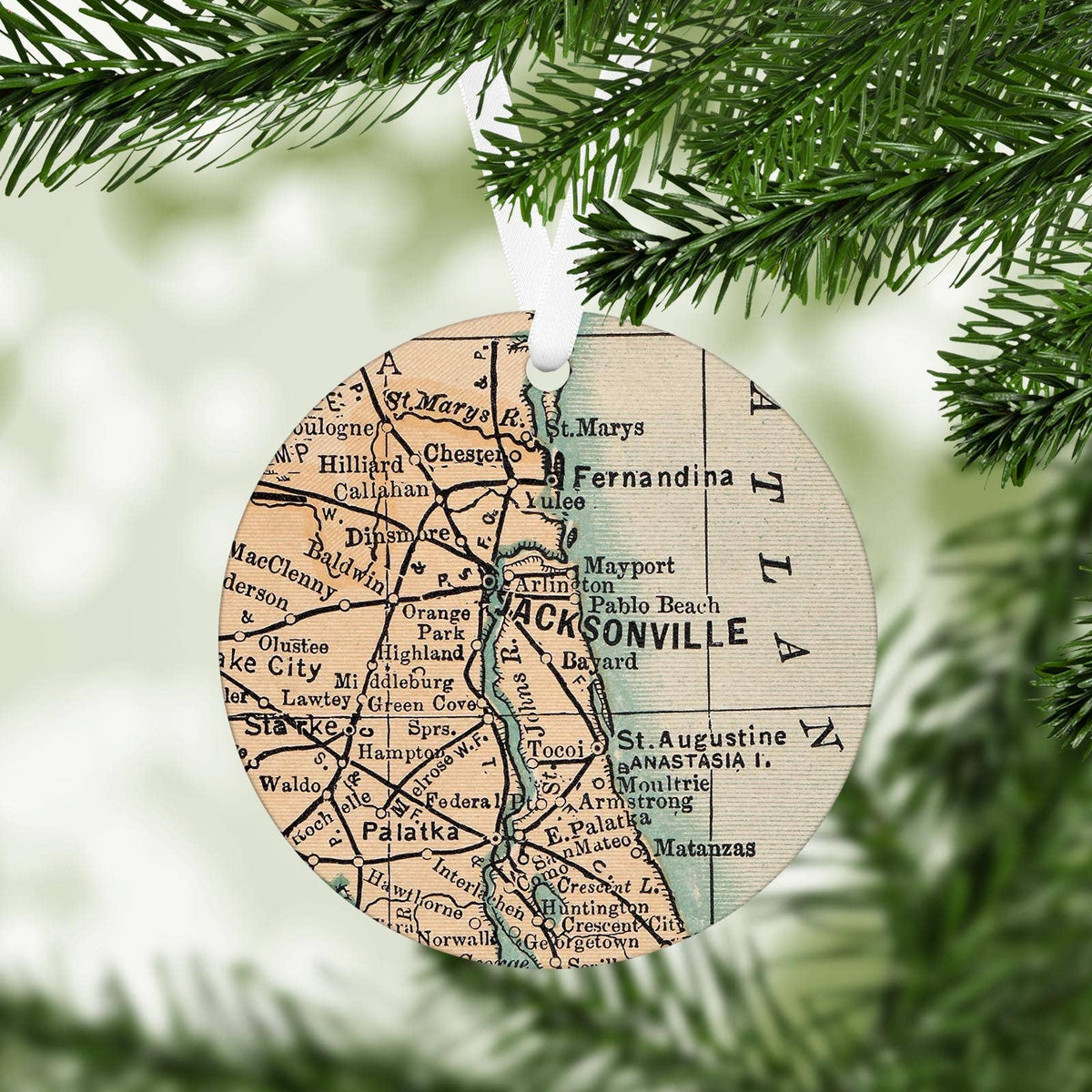 Jacksonville Florida vintage map Christmas ornament