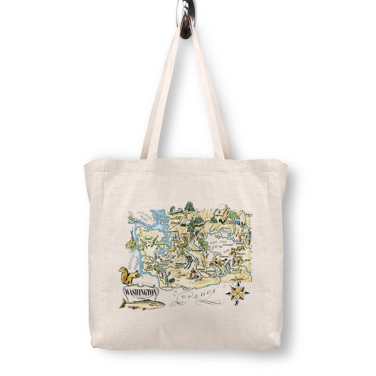Washington Vintage Map Canvas Tote Bag