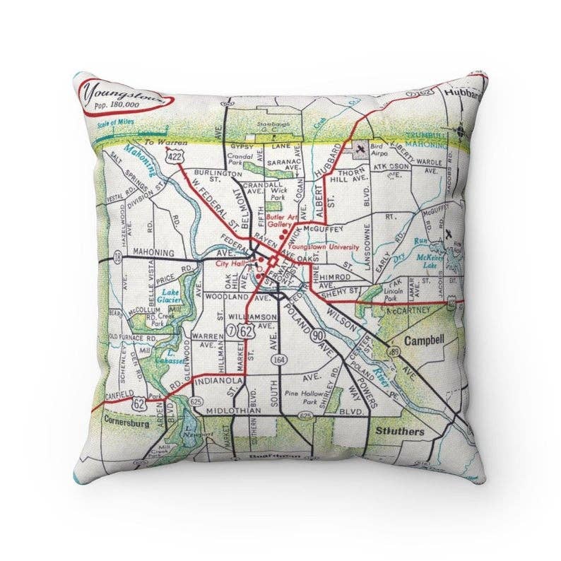 Youngstown Ohio vintage map throw pillow