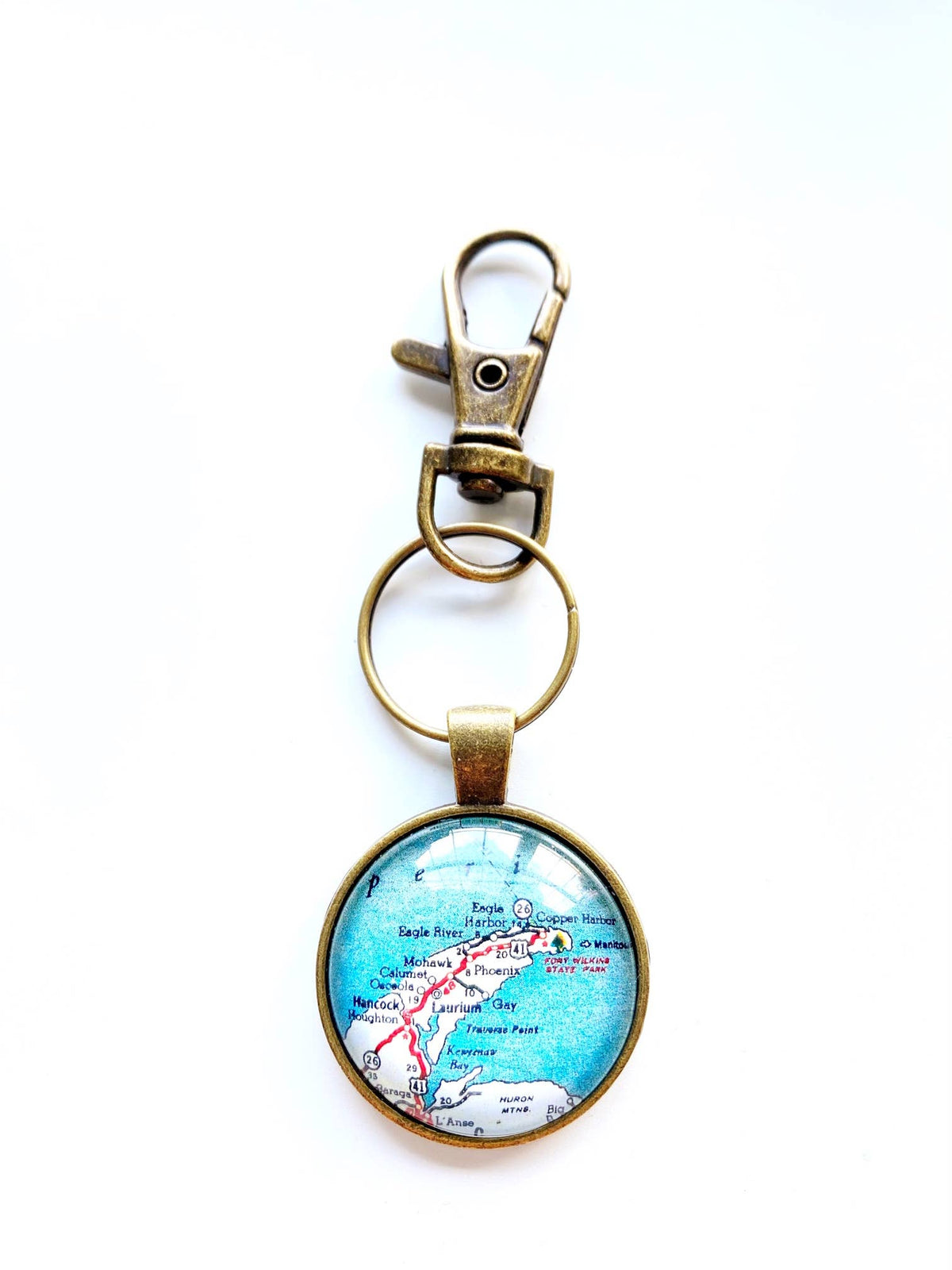 Keweenaw Michigan vintage map keychain