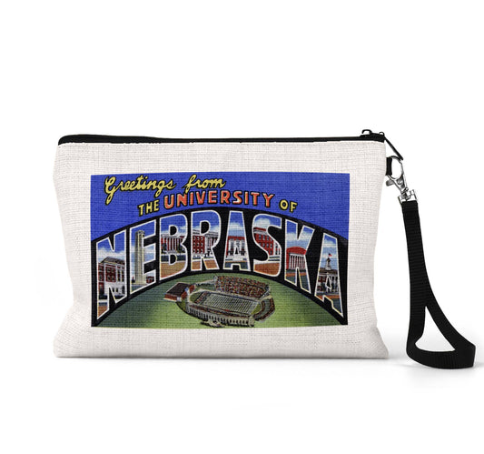 University of Nebraska vintage postcard wristlet travel pouch