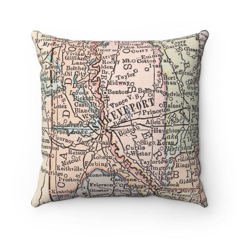 Shreveport Louisiana vintage map throw pillow