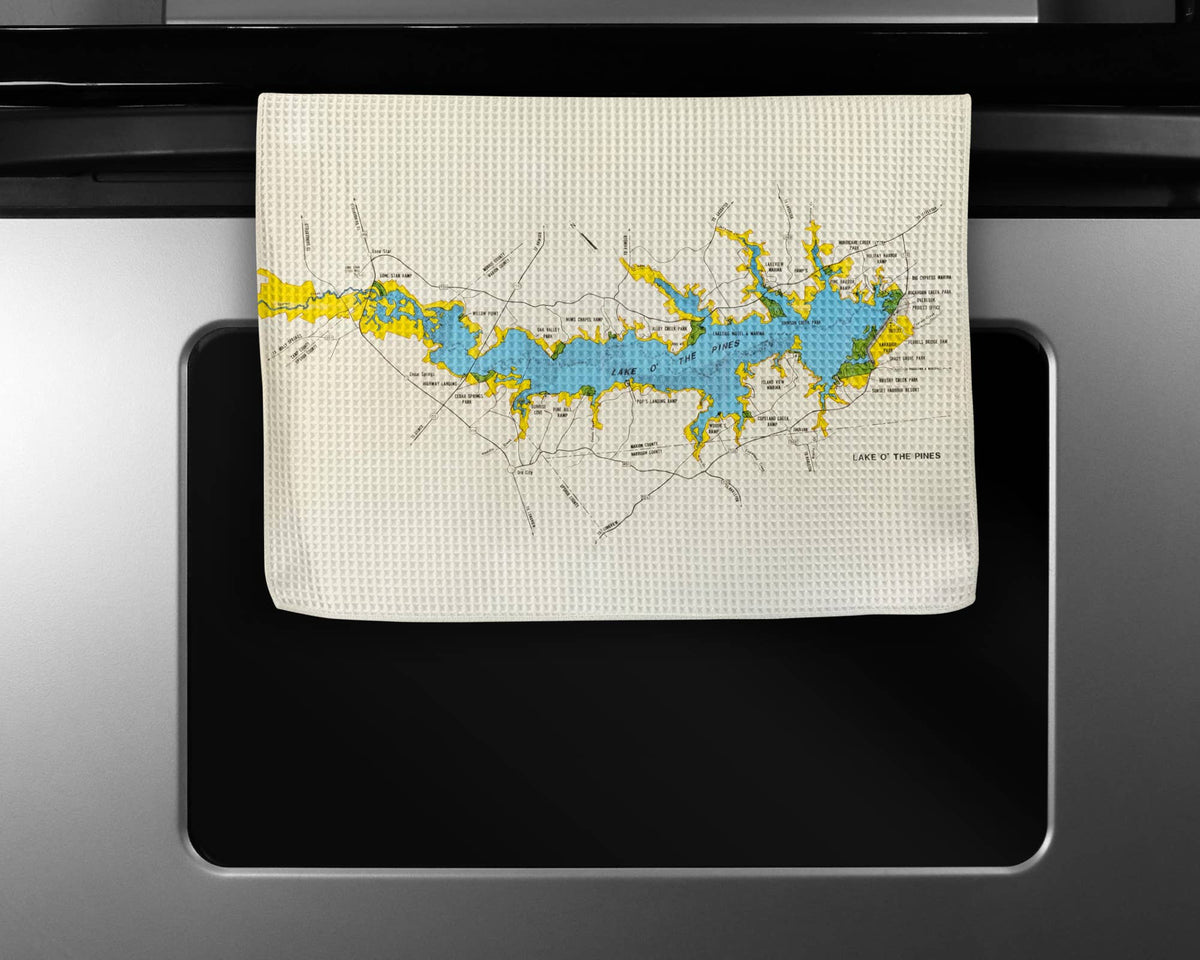 Lake o' the Pines Texas map tea towel