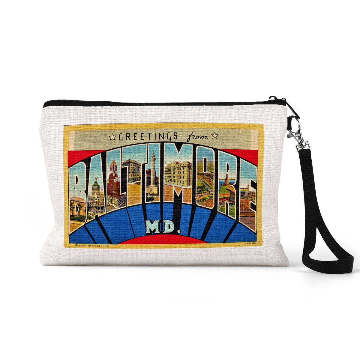 Baltimore Maryland vintage postcard wristlet travel pouch