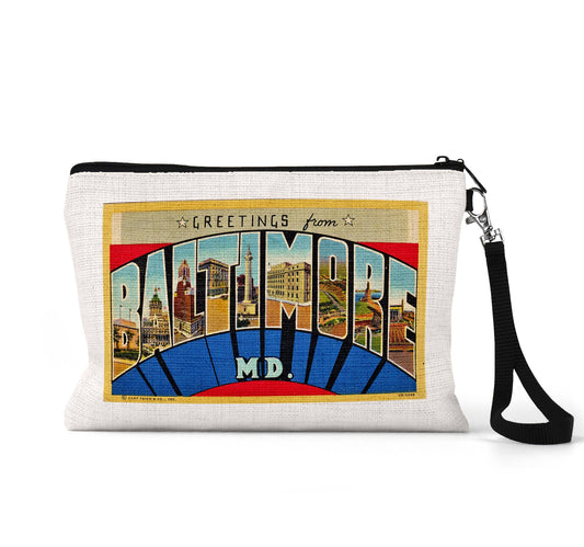 Baltimore Maryland vintage postcard wristlet travel pouch