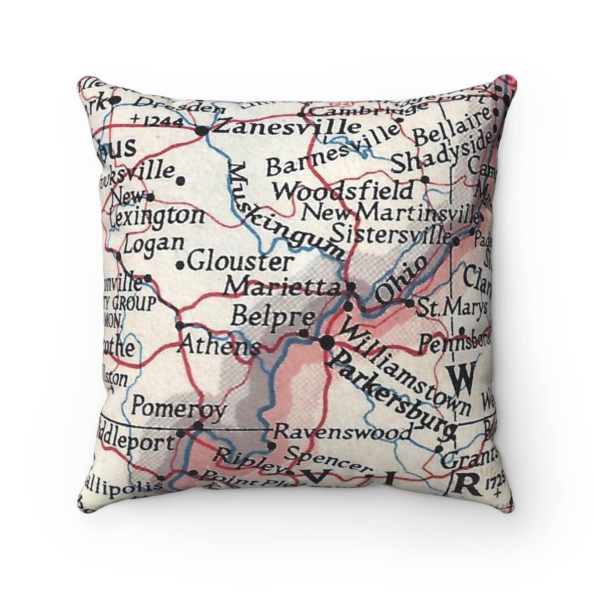 Marietta Ohio vintage map throw pillow