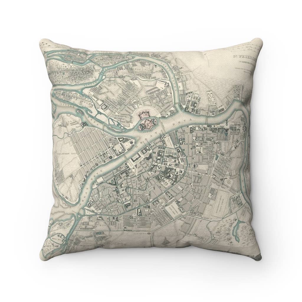 St Petersburg Russia vintage map throw pillow
