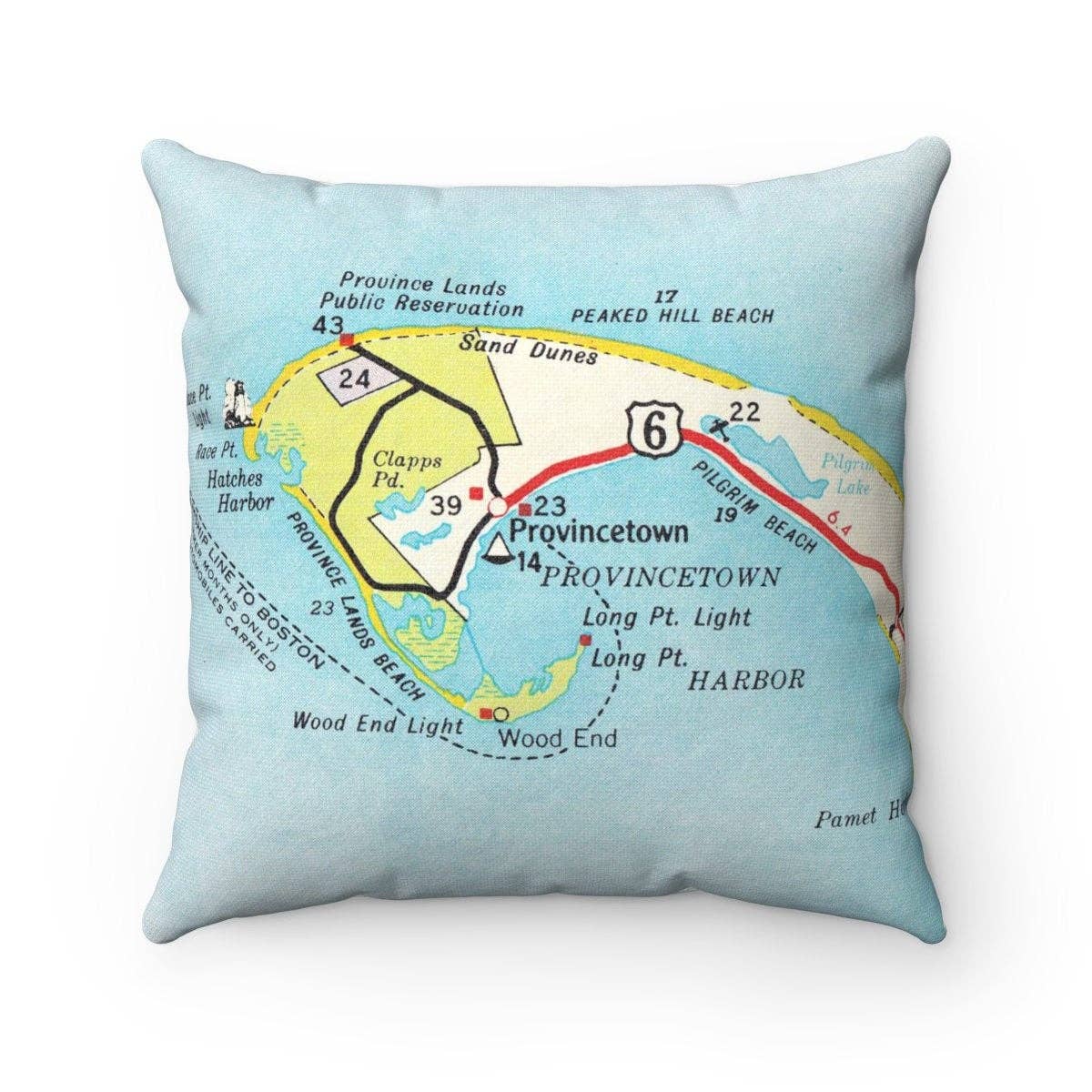 Provincetown Massachusetts vintage map throw pillow