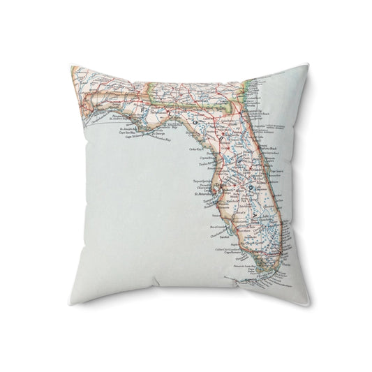 Florida Map Pillow | Vintage Florida Map Throw Pillow