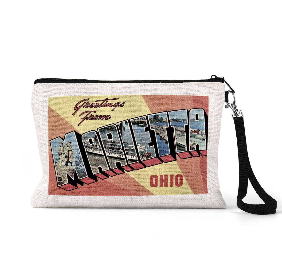 Marietta Ohio vintage postcard wristlet travel pouch