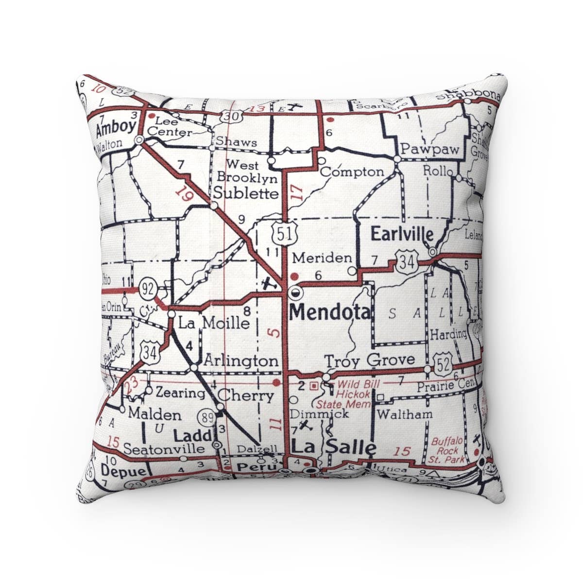 Mendota Illinois vintage map throw pillow