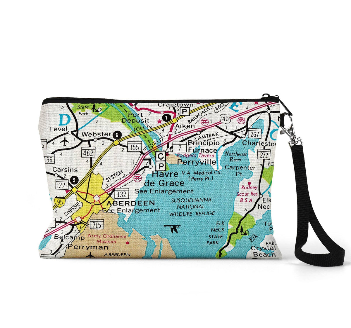 Havre de Grace Maryland map wristlet travel pouch