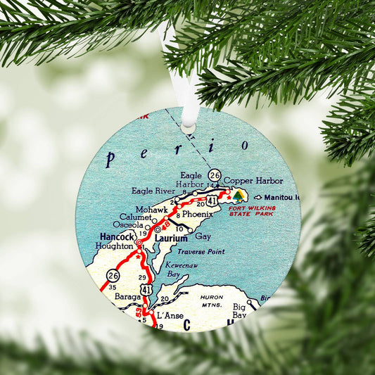 Keweenaw Peninsula Michigan vintage map Christmas ornament
