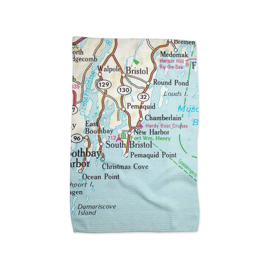 New Harbor Maine map tea towel