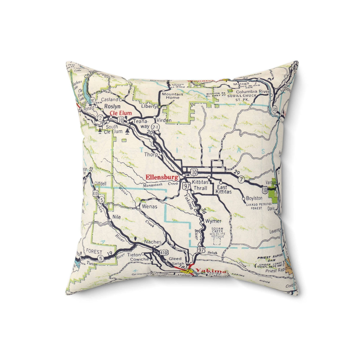 Ellensburg Washington vintage map throw pillow