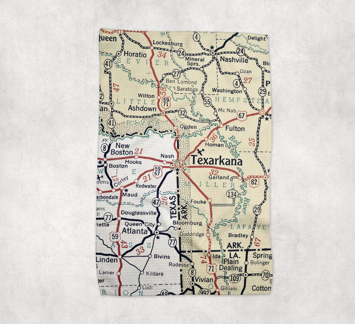 Texarkana Texas map tea towel