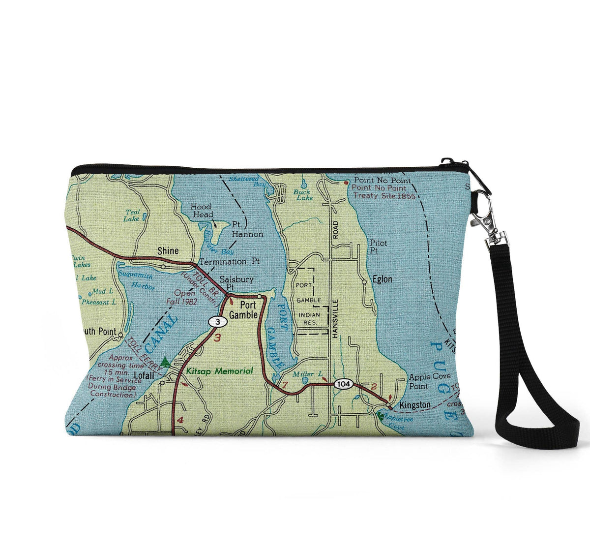 Port Gamble Washington map wristlet travel pouch