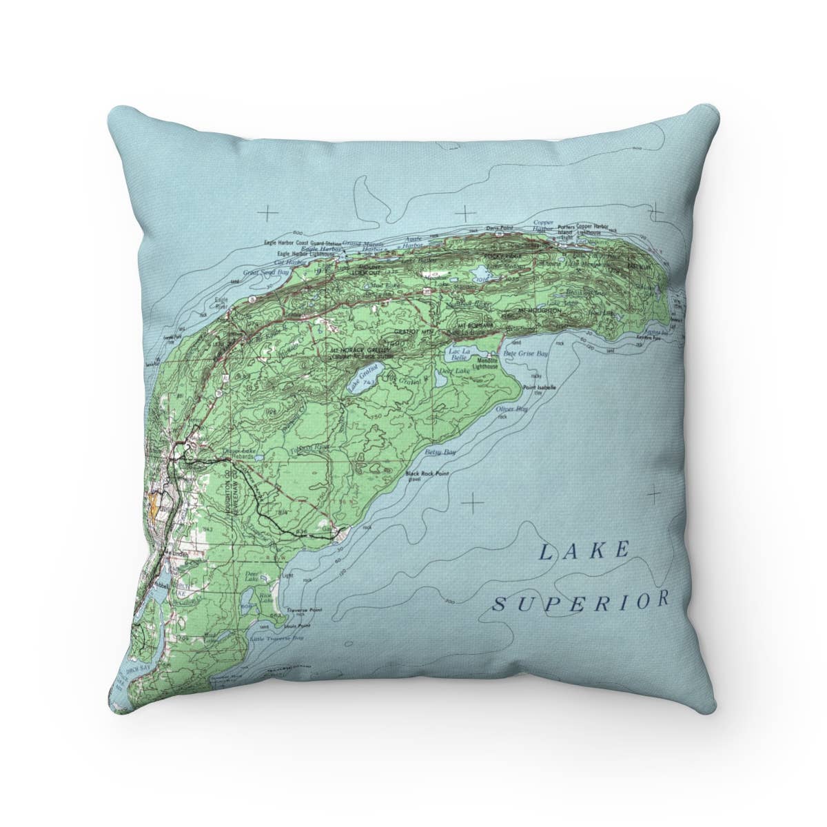 Keweenaw Peninsula Michigan vintage map throw pillow