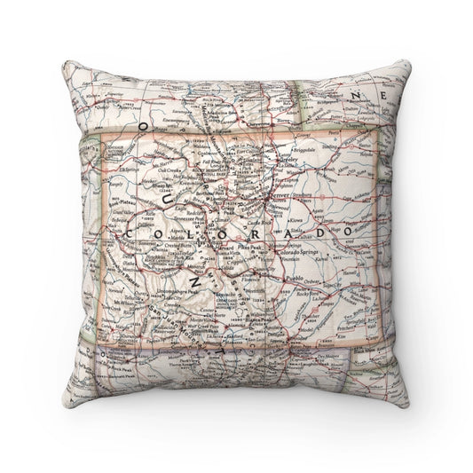 Colorado Map Pillow | Vintage Colorado Map Throw Pillow