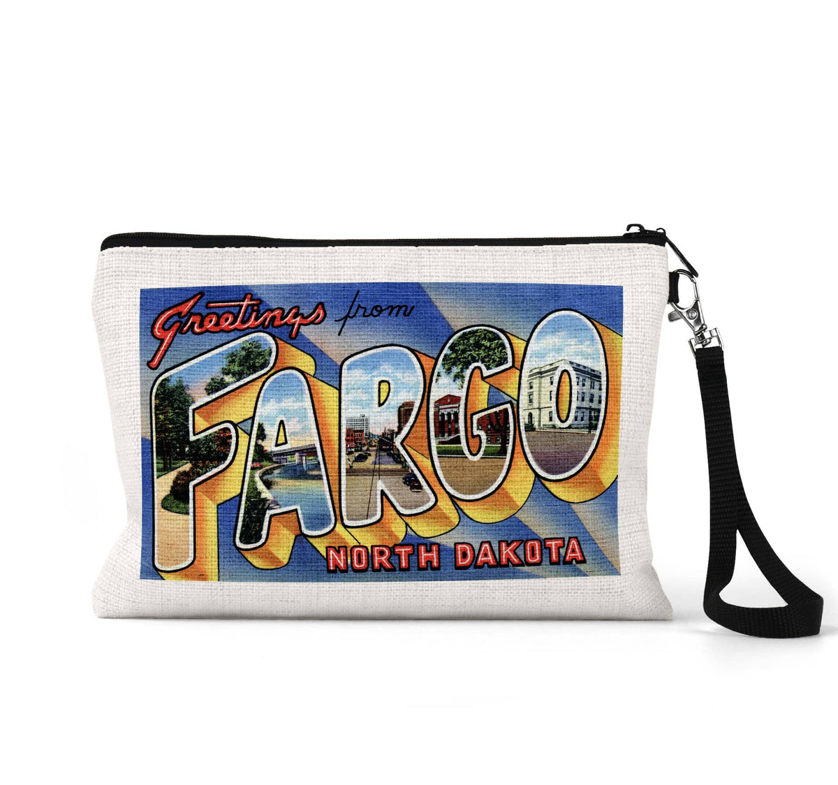 Fargo North Dakota vintage postcard wristlet travel pouch