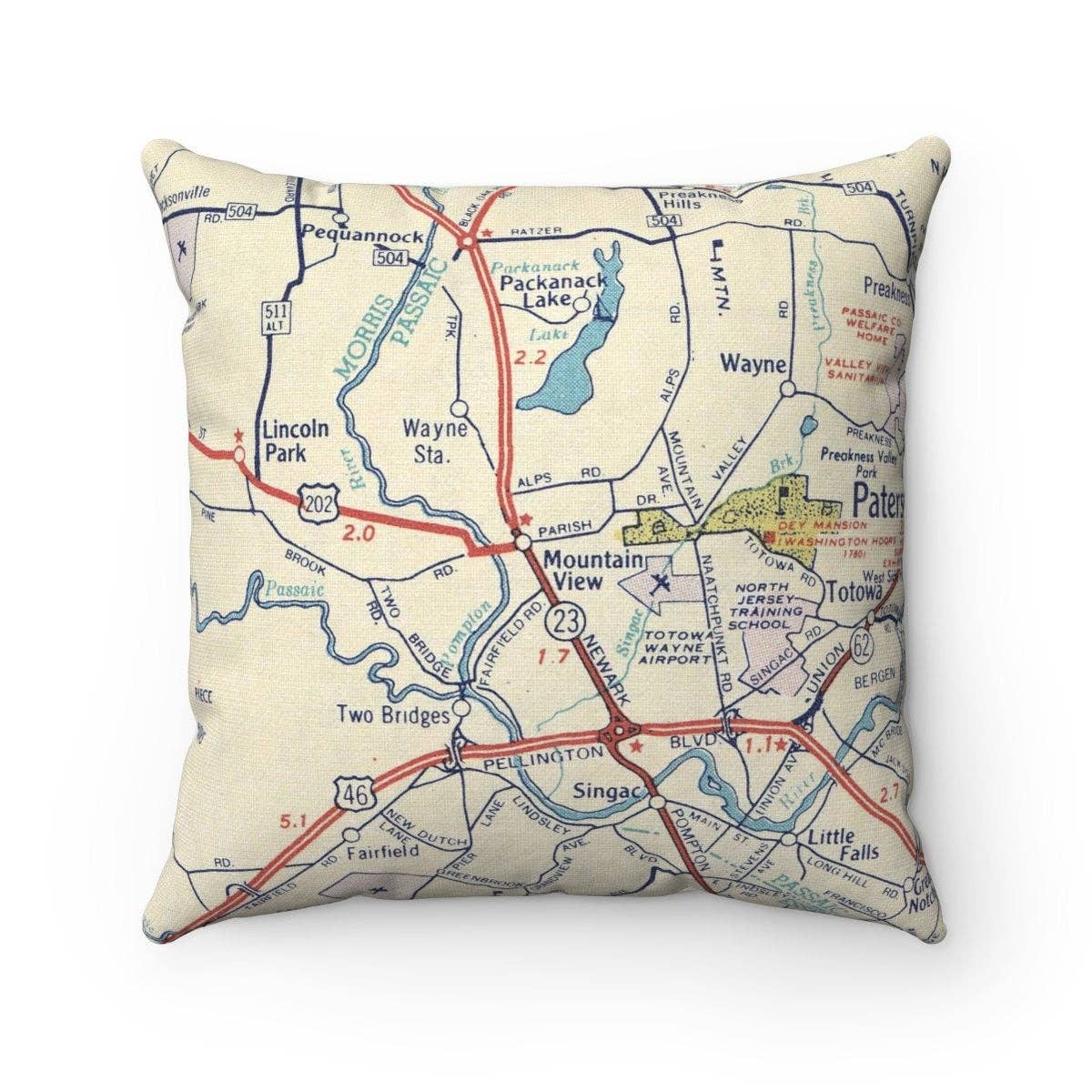 Mountain View New Jersey vintage map throw pillow