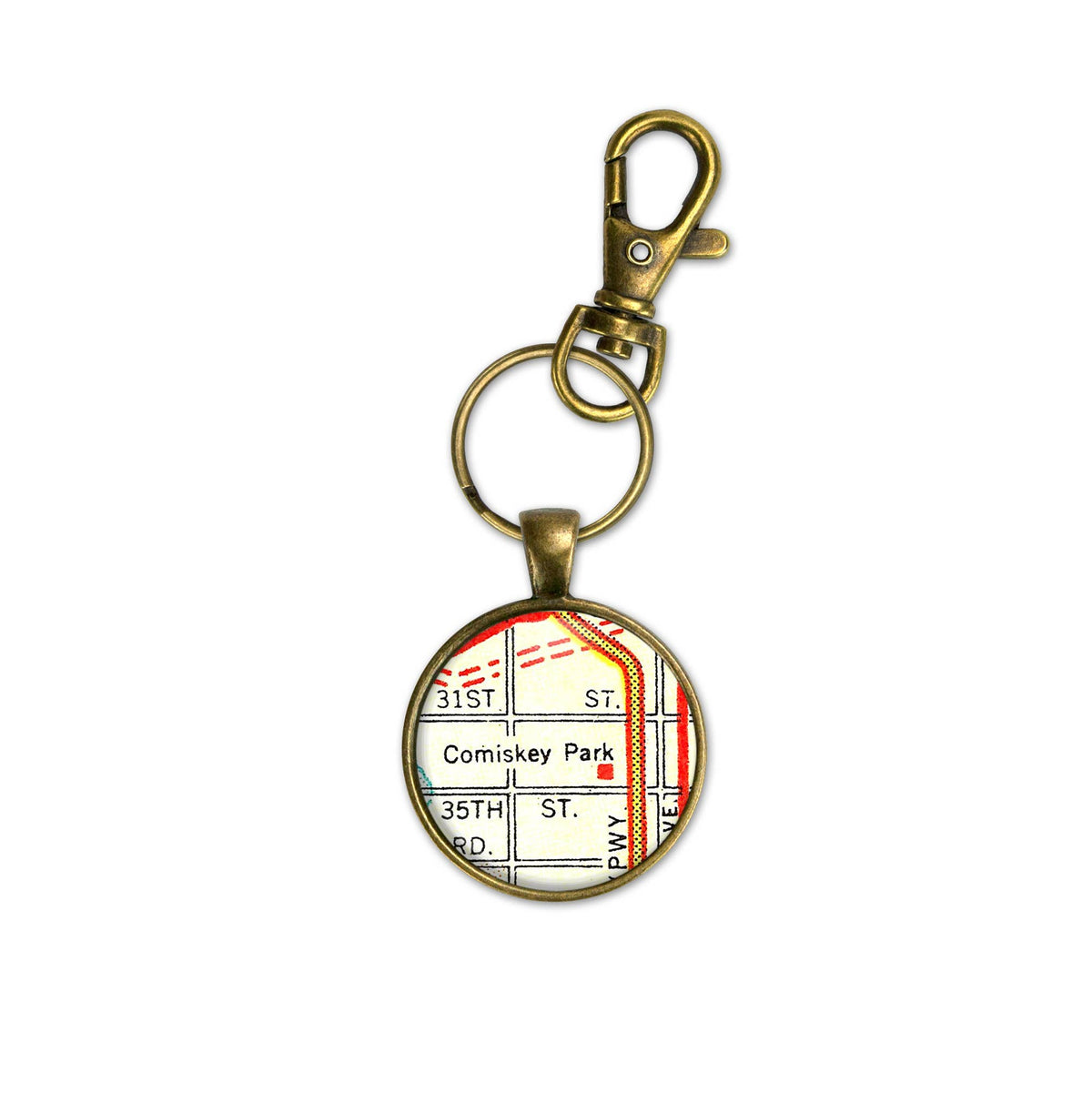 Comiskey Park Chicago vintage map keychain