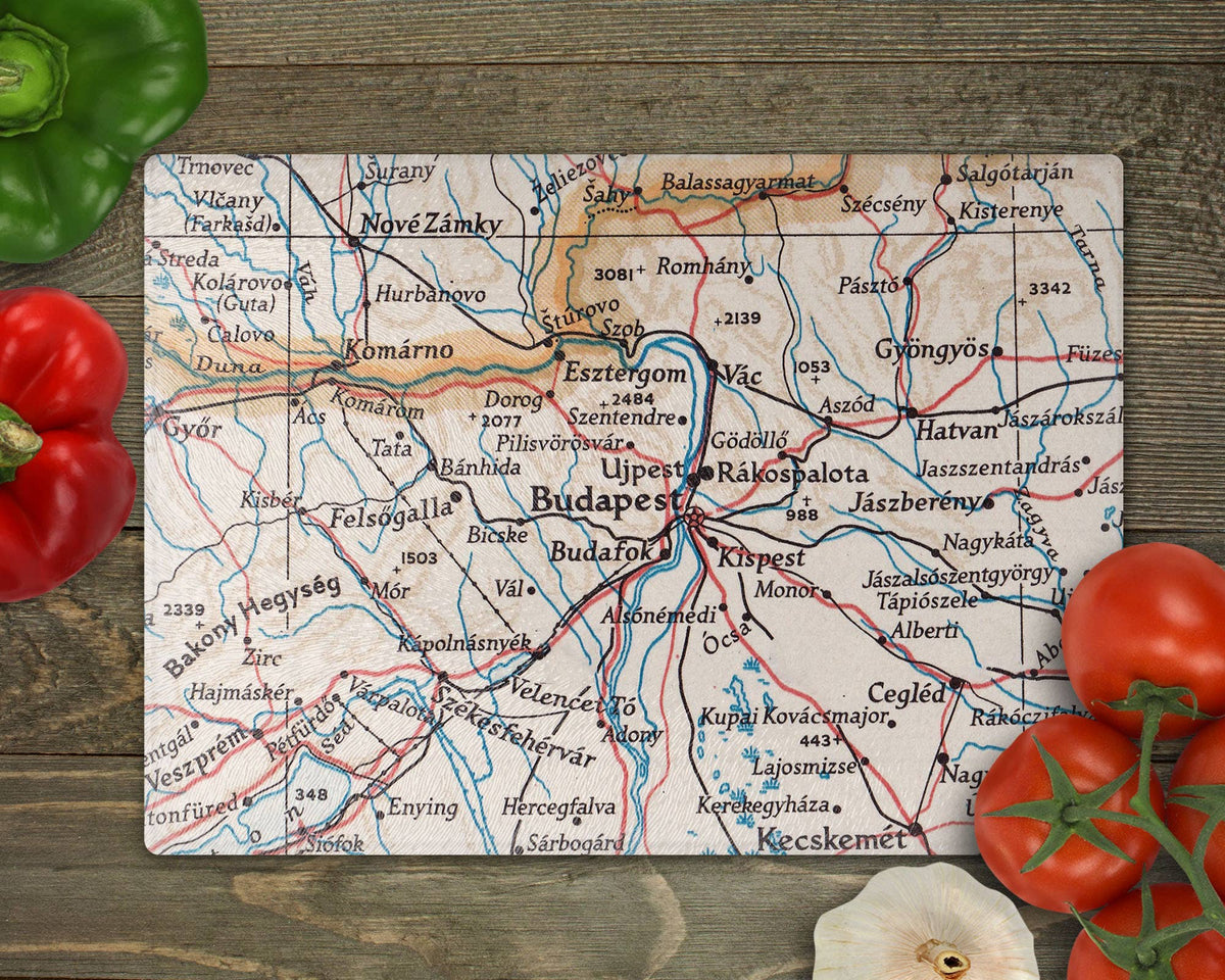 Budapest Hungary vintage map glass cutting board