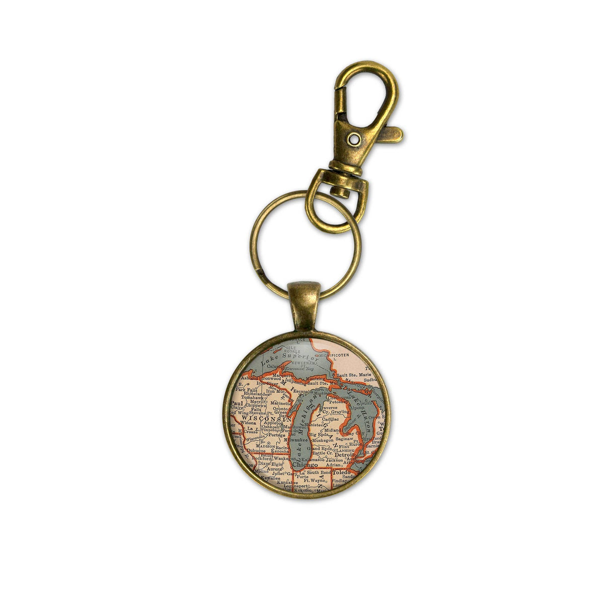 Michigan vintage map keychain