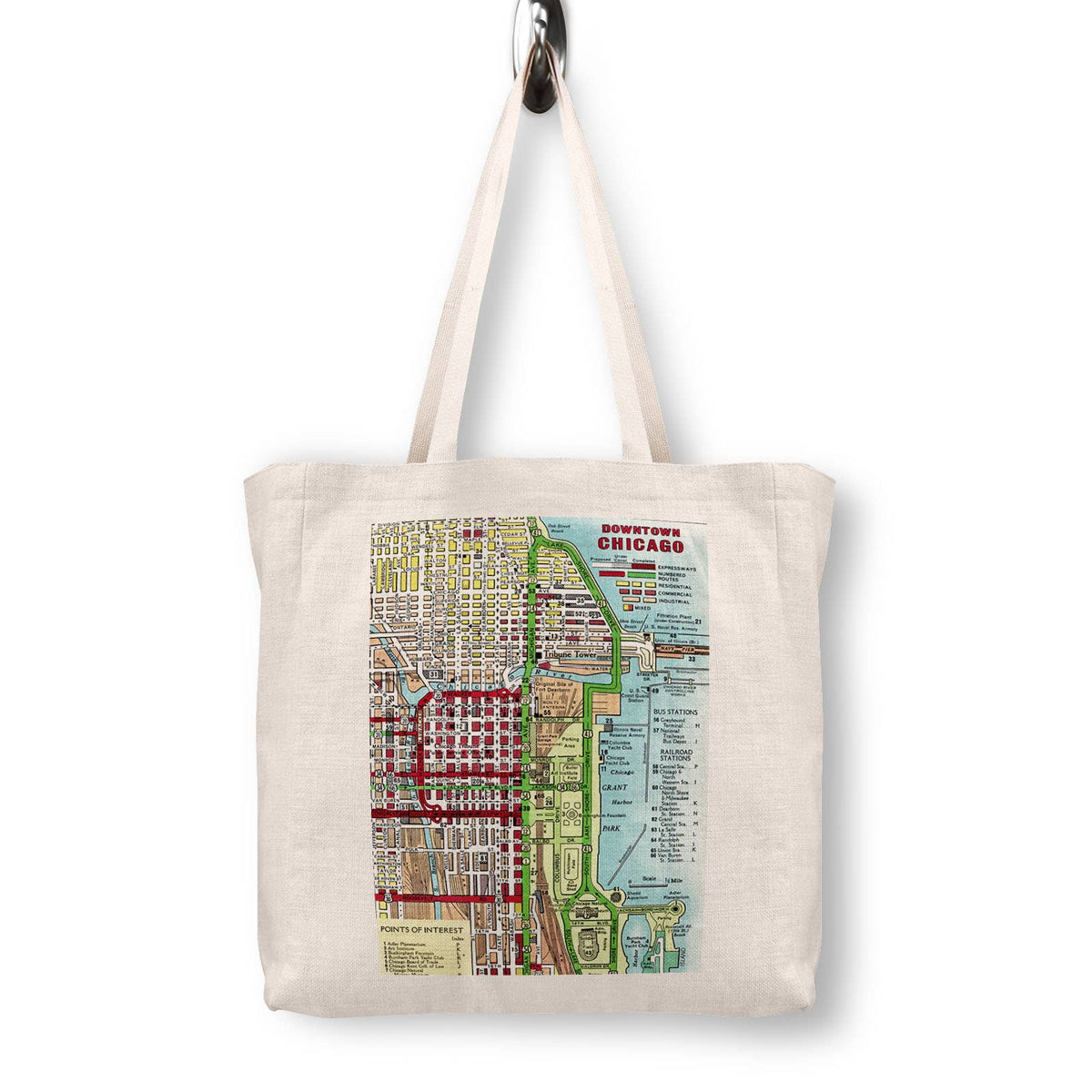 Chicago Loop Vintage Map Canvas Tote Bag