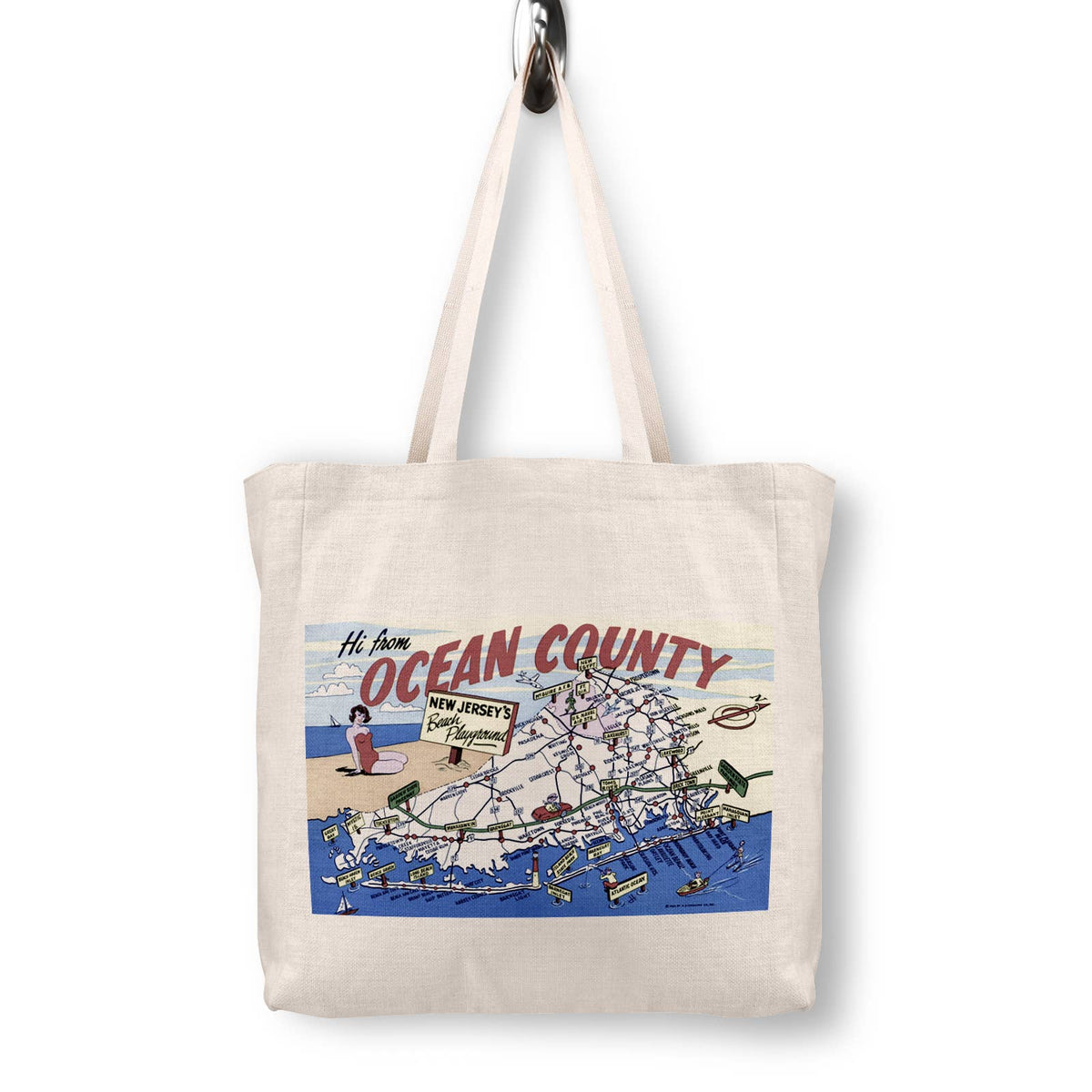 Long Beach Island New Jersey Vintage Postcard Canvas Tote Bag