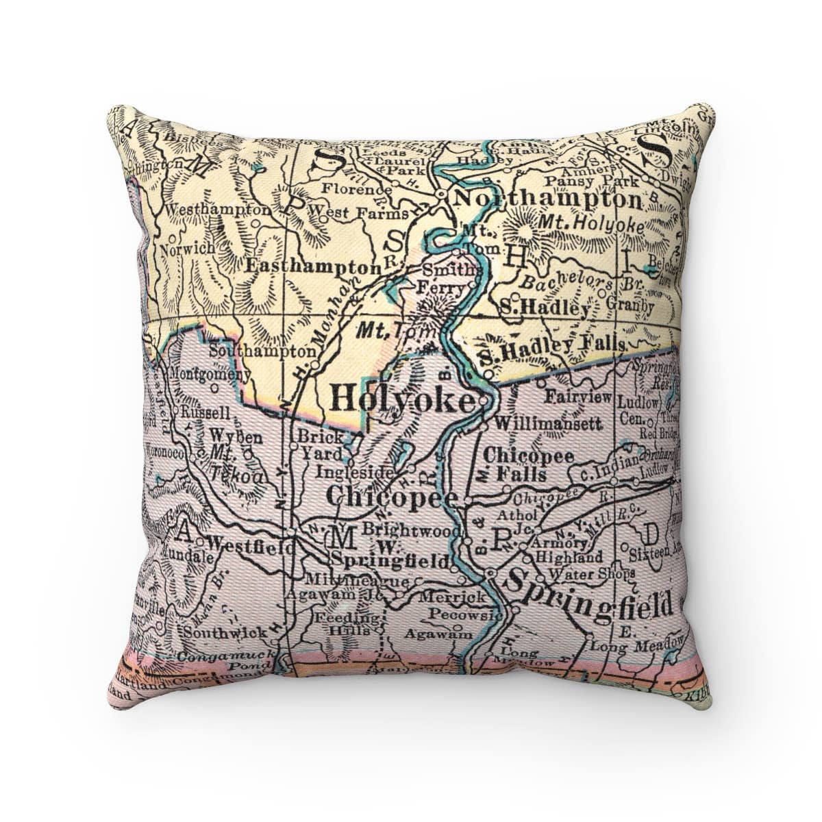 Holyoke Massachusetts vintage map throw pillow