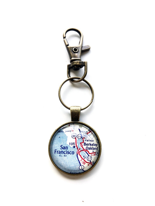 San Francisco California vintage map keychain