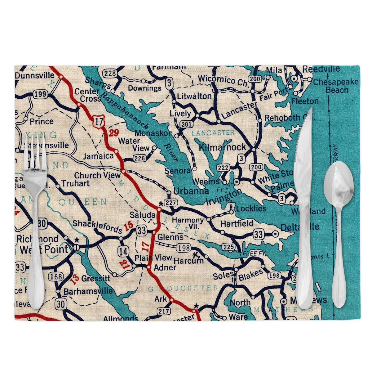 Urbanna Virginia vintage map placemats set of 4