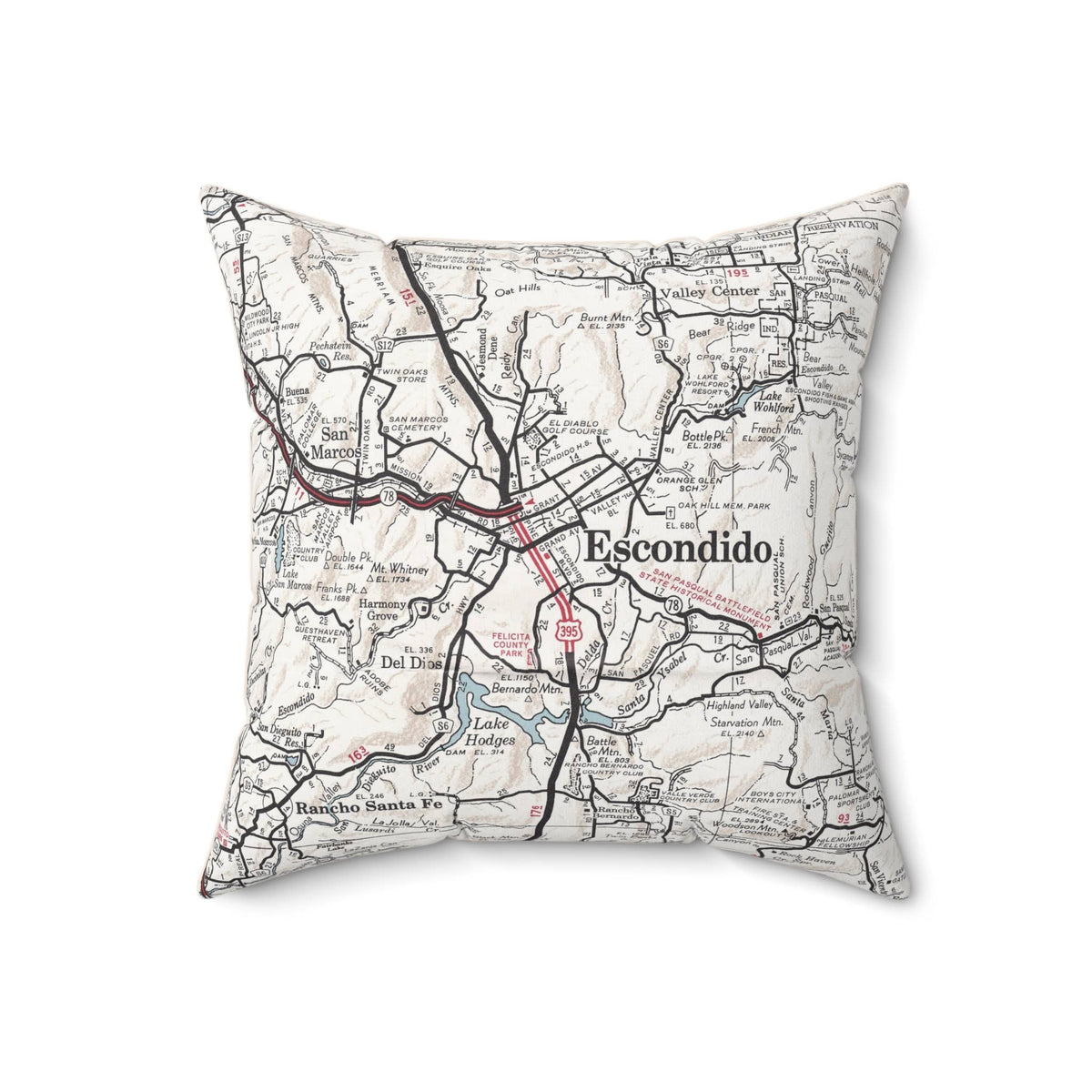 Escondido California vintage map throw pillow