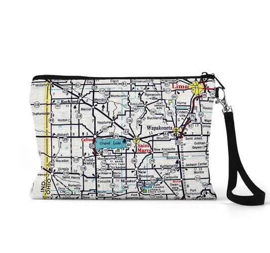 St Marys Ohio map wristlet travel pouch