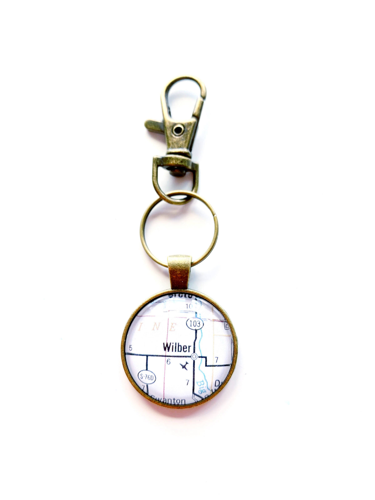 Wilber Nebraska vintage map keychain
