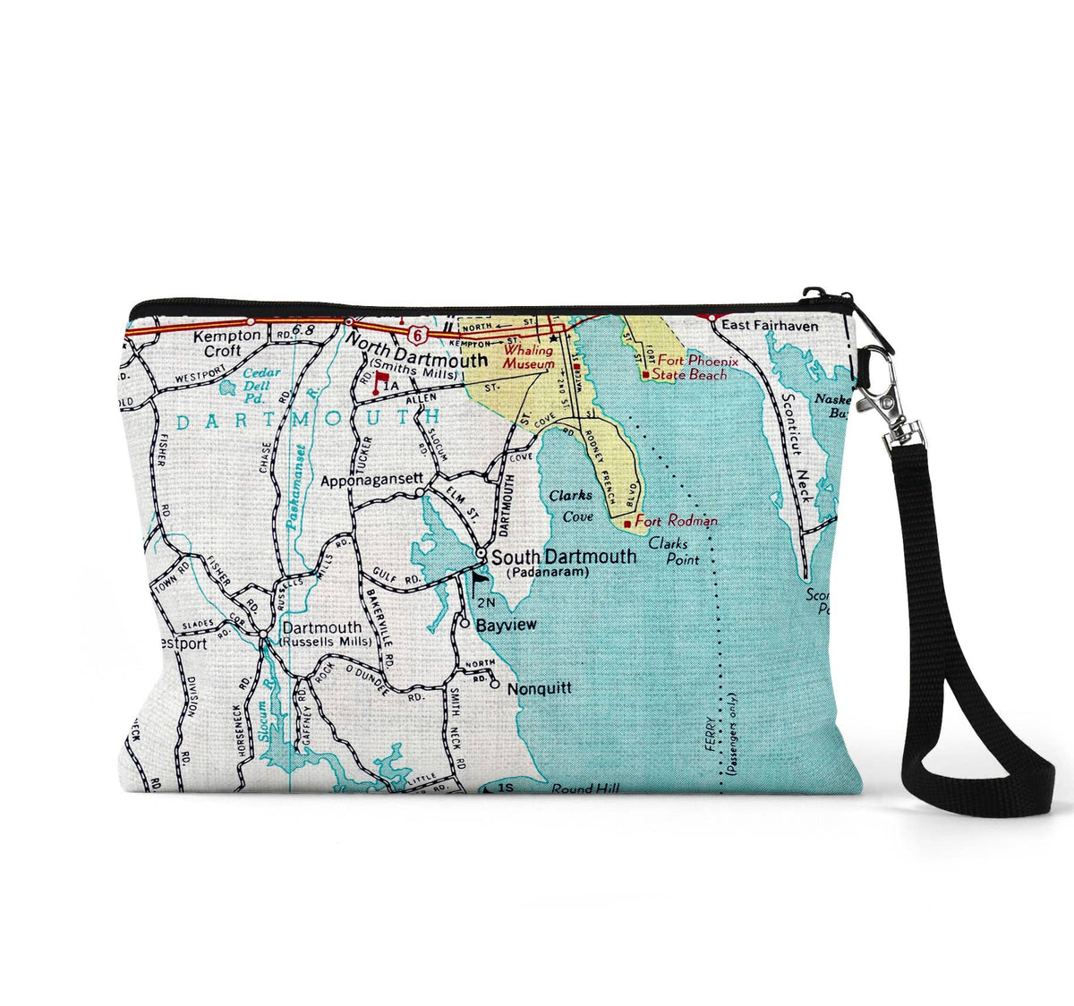 South Dartmouth Massachusetts map wristlet travel pouch