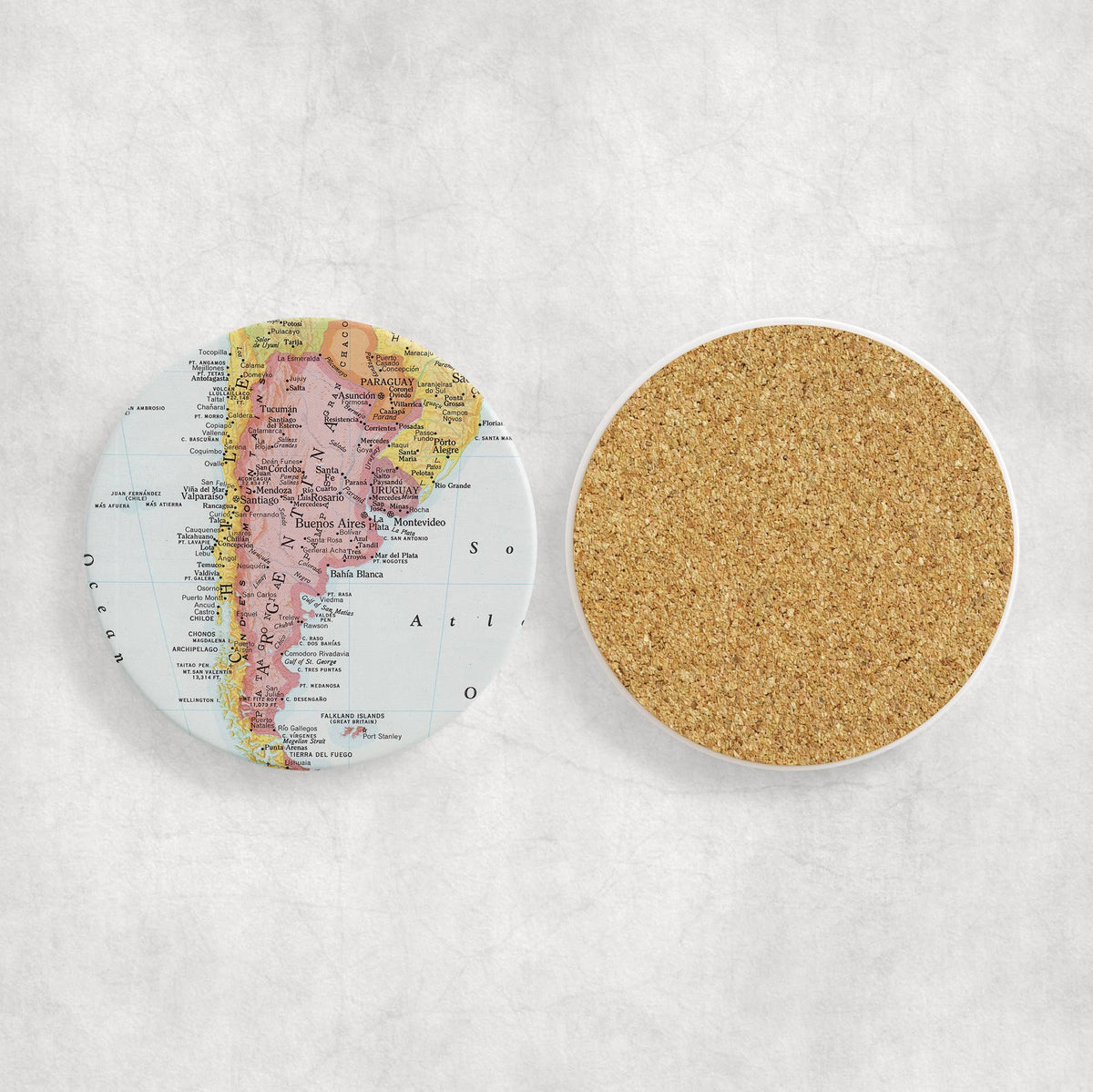 Argentina vintage map ceramic coaster with cork back