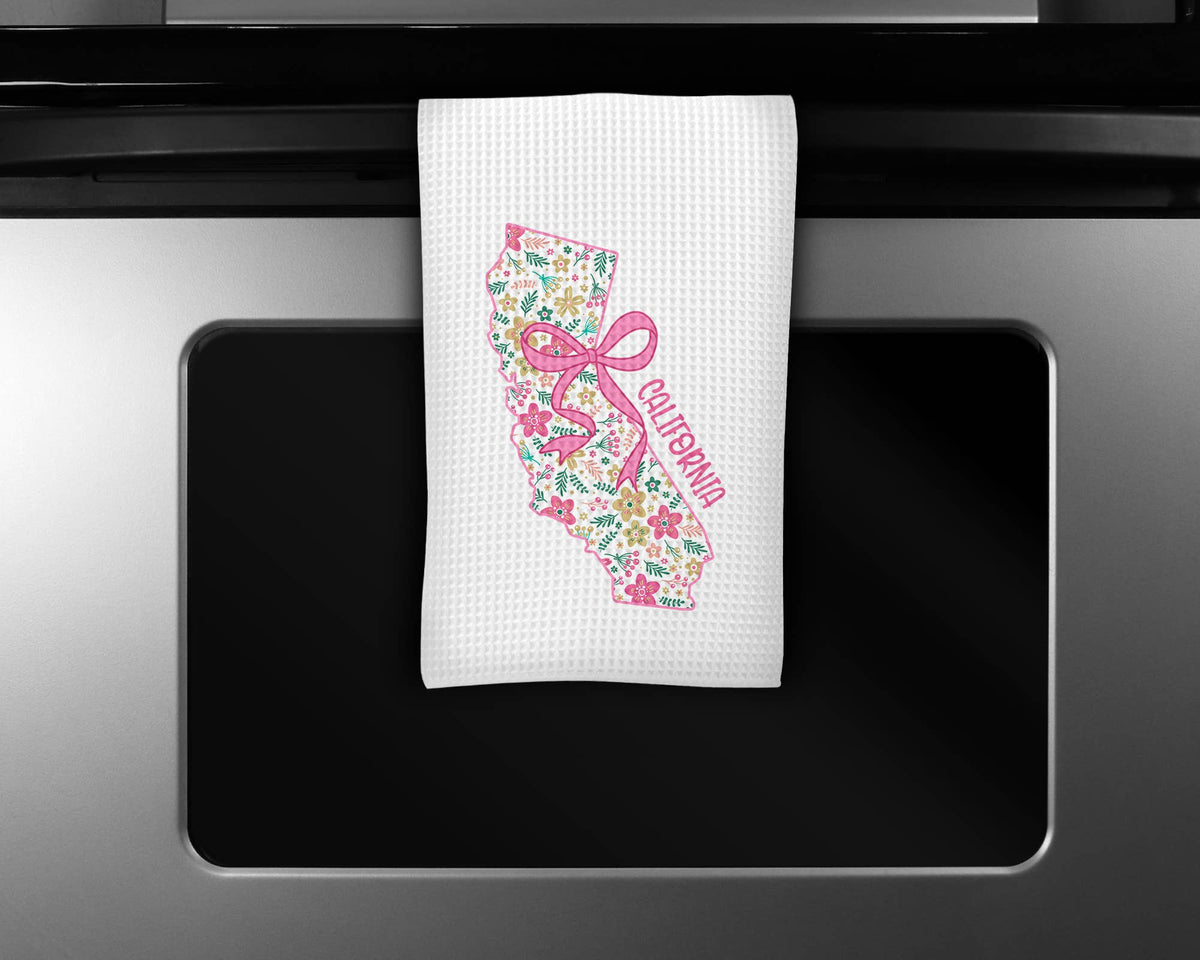California Coquette Floral Bow tea towel