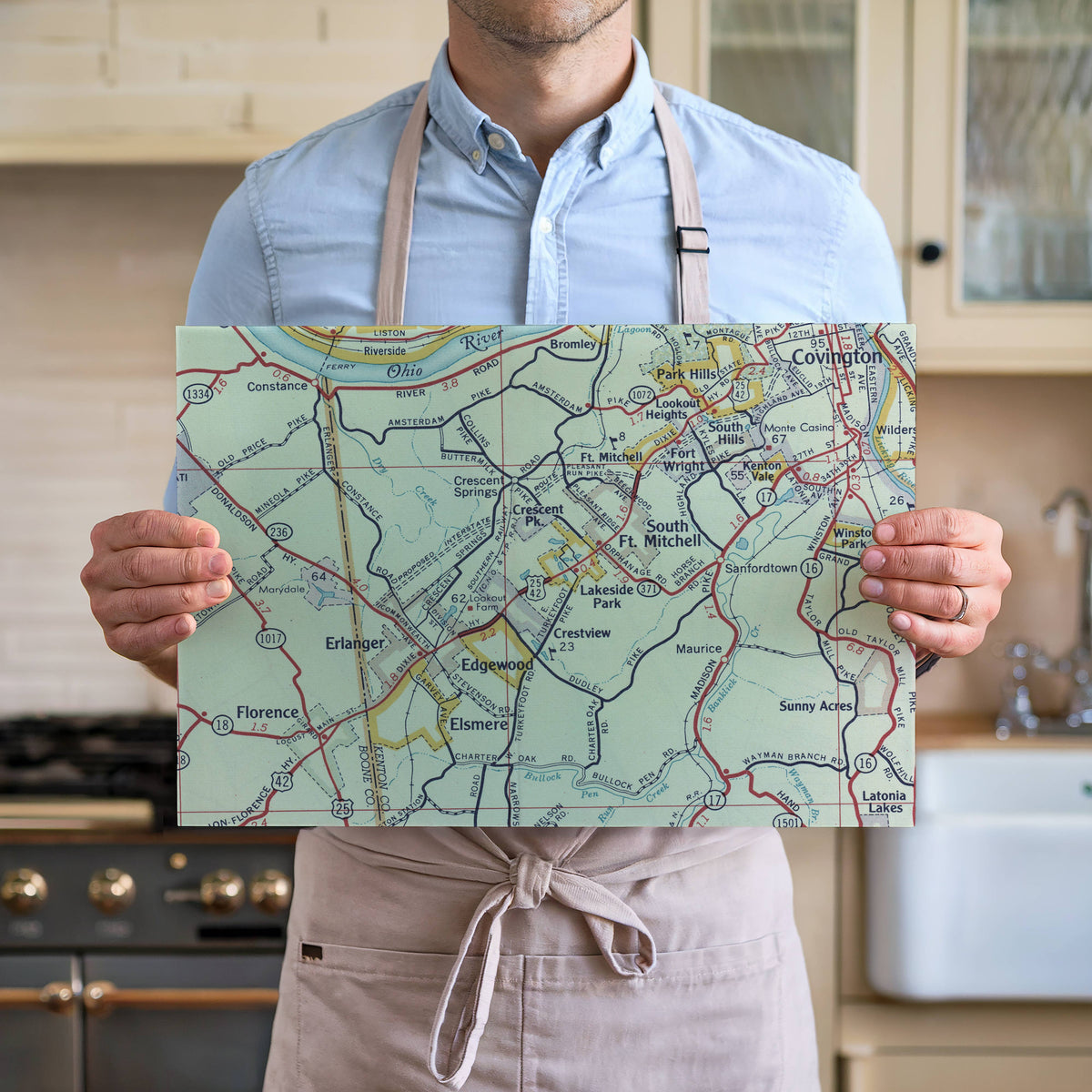 Northern Kentucky vintage map glass cutting board
