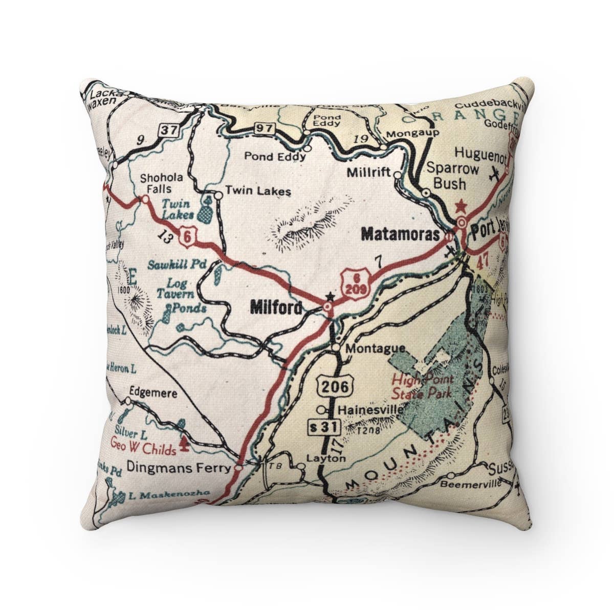 Milford Pennsylvania vintage map throw pillow