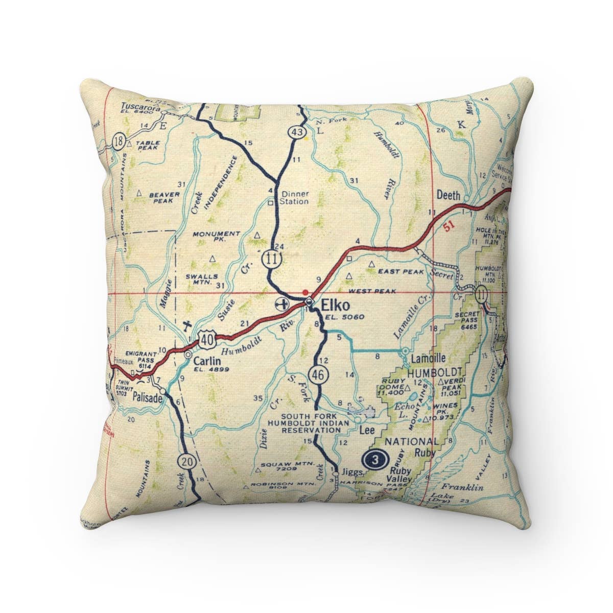 Elko Nevada vintage map throw pillow