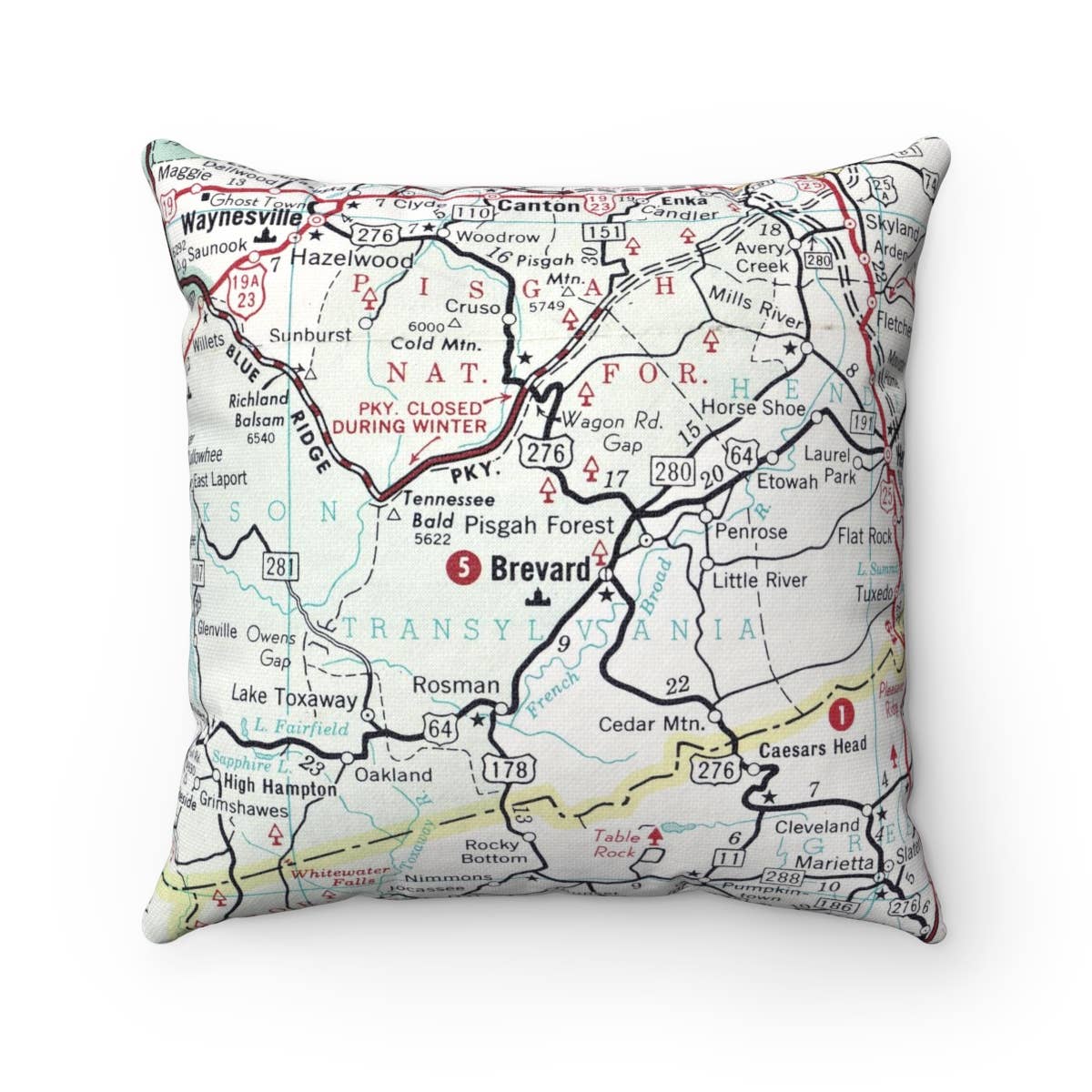 Brevard North Carolina vintage map throw pillow