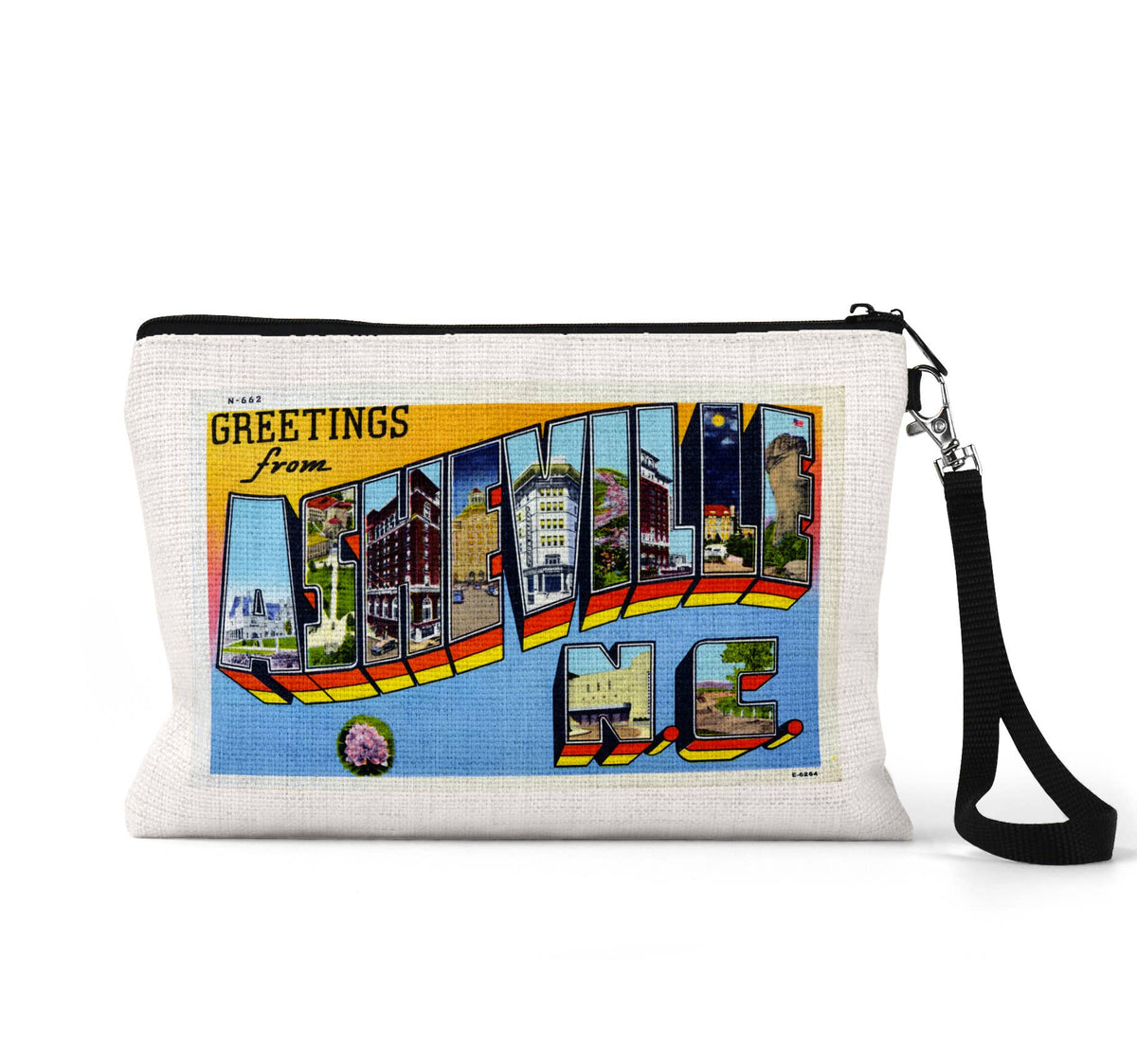 Asheville North Carolina vintage postcard wristlet travel pouch